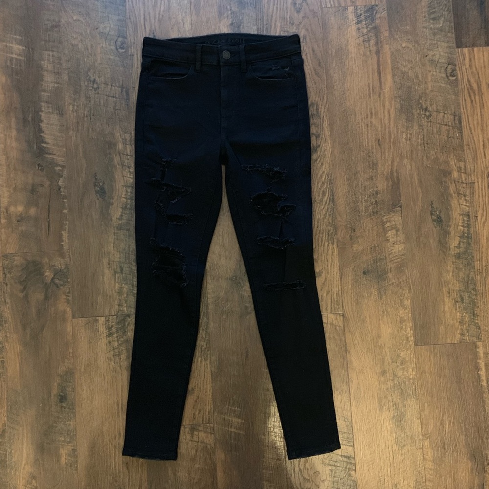 AE Ne(X)t Level Stretch Black Distressed Jeans